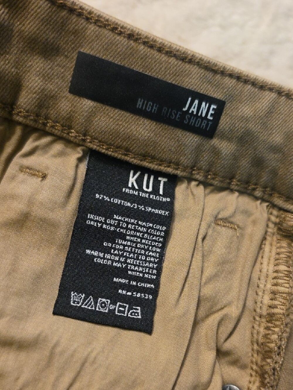 Kut from the Kloth Olive-Tan Frayed Hem Denim Shorts - Picture 6 of 14